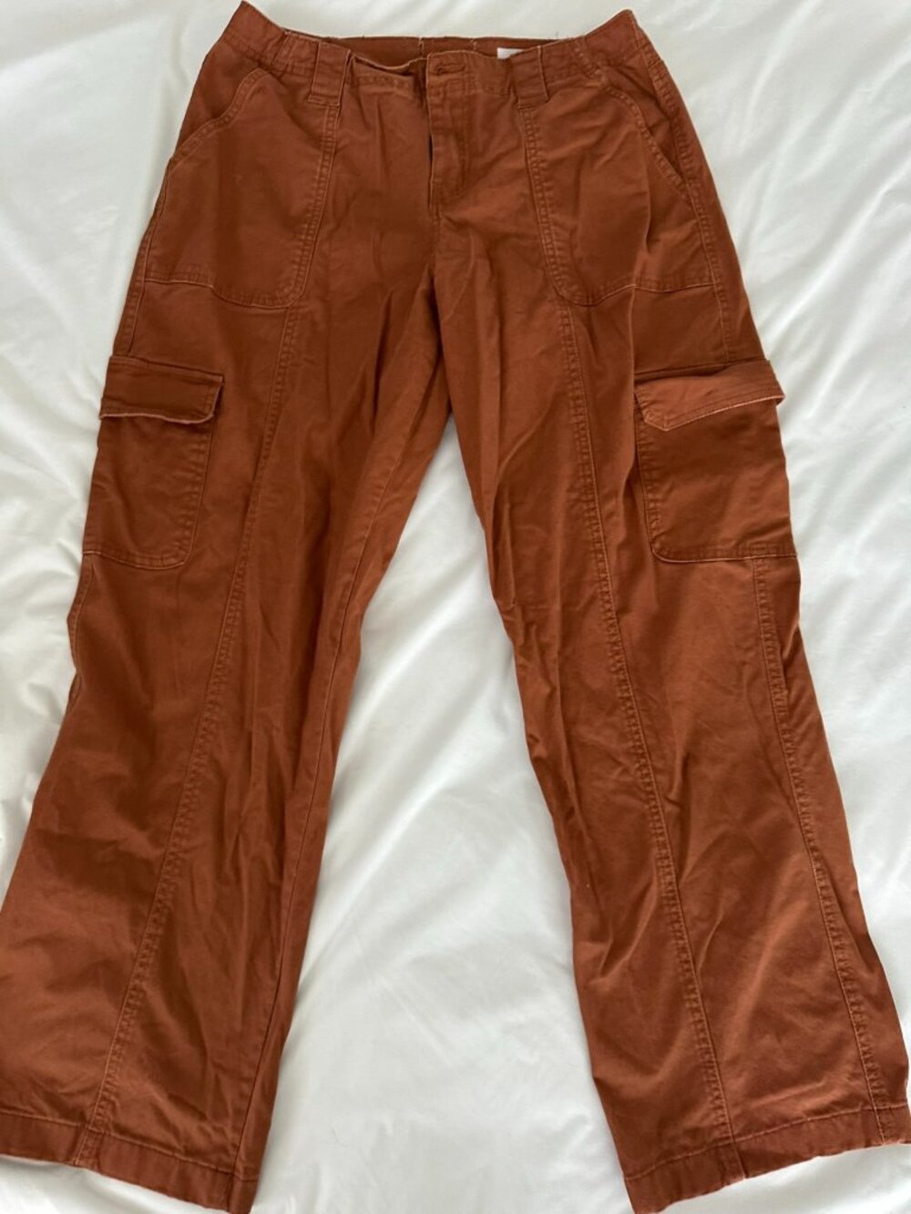 Boom Boom Jeans Soya Wide Leg Cargo Pants 6 Burnt Orange Rust Cotton Utility